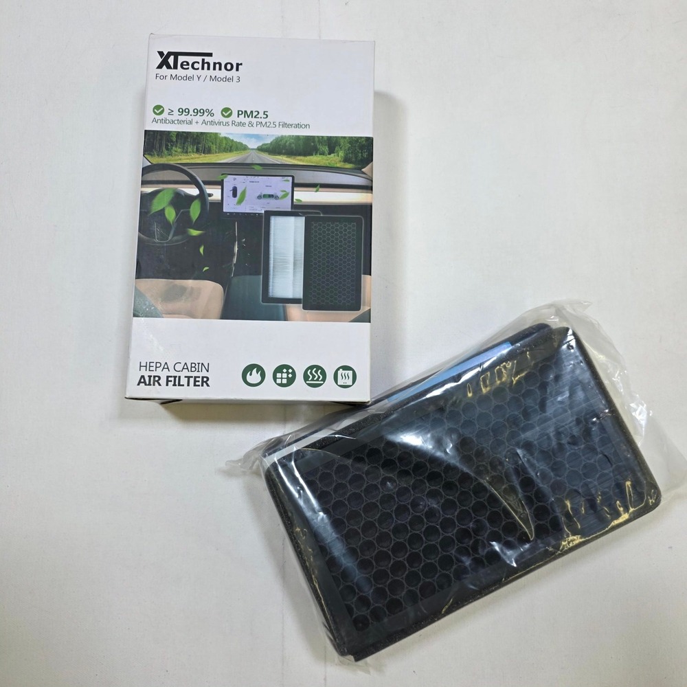Xtechnor HEPA Cabin Air Filter Tesla Model 3 Model Y Black 2 Pack Carbon Filter